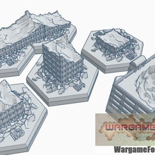 magnetic hex tile destroyed modern building set 1 5 items game battletech terrain map scale 3d print model - Mito3D