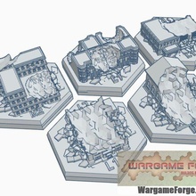 magnetic hex tile destroyed modern building set 2 5 items game battletech terrain map scale 3d print model - Mito3D