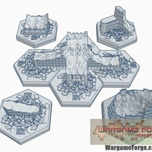 magnetic hex tile destroyed sci-fi building set 2 5 items game battletech terrain map scale 3d print model - Mito3D