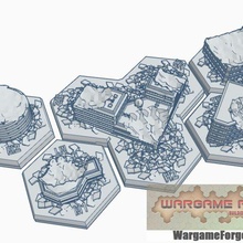 magnetic hex tile destroyed sci-fi building set 3 5 items game battletech terrain map scale 3d print model - Mito3D