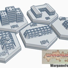 magnetic hex tile military building set 1 5 items game battletech terrain map scale 3d print model - Mito3D