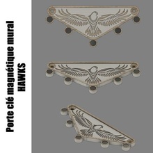 magnetic wall-mounted key ring 5 hawks bunches mural falcon trousseaux 3d print model - Mito3D