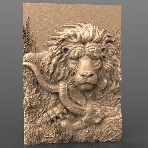 magnificent lion eating animal jungle desert cnc art router 3D print model - Mito3D