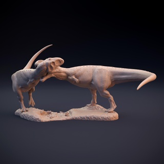 majungasaurus fight dinosaur battle cannibal creature monster animal beast reptile lizard prehistoric jurassic extinct dino madagascar statue figure carnivore theropod 3d print model - Mito3D