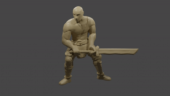 male fighter miniature tabletop dungeons dragons d&d dnd human goliath dungeon sword muscles bald scar gaming mini roleplay 3d print model - Mito3D