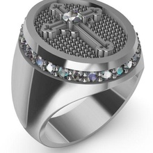 male ring stones oval cross center jewelry gentleman man 3d print model - Mito3D