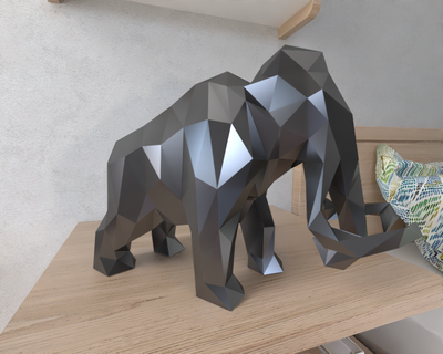 Mammut Lowpoly Tier geometrisch Origami Kunst Skulptur Statue facettiert dekorativ Modell Mauer niedrig poly Fantasie 3d print model - Mito3D
