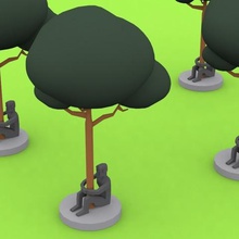 l'homme de gardiennage l'arbre art jouet holding assis lowpoly vert les hommes 3d print model - Mito3D