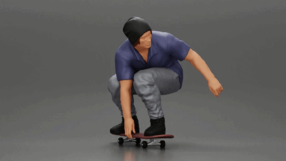 uomo cappello equitazione seduta skateboard Stampa tavola corpo figura gioco umano miniature carattere ragazzo figure miniatura maschio diorama pattinare cavalcata 164 3d print model - Mito3D