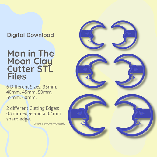 man moon clay cutter - stl digital file download- 6 sizes 2 versions 3D print model - Mito3D