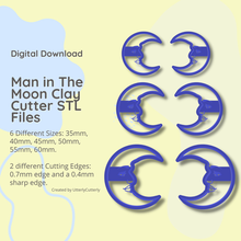 man moon clay cutter - stl digital file download- 6 sizes 2 cutter versions 3d print model - Mito3D