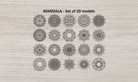 Mandala einstellen 20 Modelle Zen Dekoration Ornament Kreis geometrisch Zuhause Haus Hindu Kunst Liebe Meditation Yoga Muster Indien Illustration 3d drucken 3d print model - Mito3D