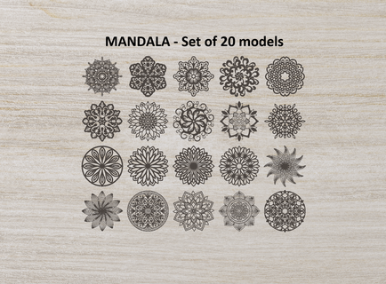 mandala conjunto 20 modelos zen decoración ornamento geométrico hogar casa hin du Arte meditación yoga patrón India 3d impresión 3d print model - Mito3D