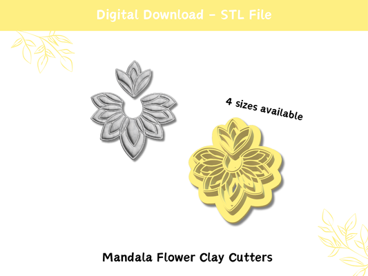 mandala flower clay cutter polymer digital stl file tools 4 sizes cutters cookie cookies earrings studs diy craft 3d print model - Mito3D
