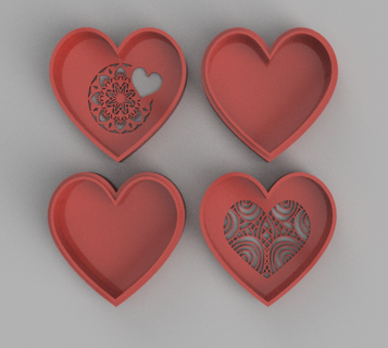 mandala cœur boites 2 dessins boîte Saint Valentin journée l'amour cadeau relation amicale décoration bijoux 3d print model - Mito3D