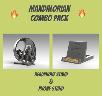 Mandalorianer Combo Pack Kopfhörer Handy steht Apfel Android iPhone schlägt Star Kriege Gaming Stand Geschenk Ideen Bambu Labor Mehrfarben 3d print model - Mito3D