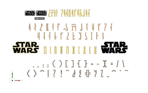 mandaloriano Estrela guerras alfabeto cartas números logotipo Guerra Estrelas mandalore Jedi texto fontes personagens Fonte vocabulário 3dletters tipografia 3d print model - Mito3D