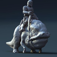mando a cavallo blurrg mostra mandaloriane art yoda in sella di star wars strana bestia modo 3d print model - Mito3D