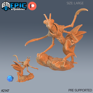 mantis folk hunting dnd miniature tabletop miniatures gaming monster 3d model rpg dndminis stl file epic-miniatures dndminiatures 3dprint 3dminiature printedminis 3dprinting dungeon fantasy roleplaying dragon warrior undead pre-supported 3d print model - Mito3D