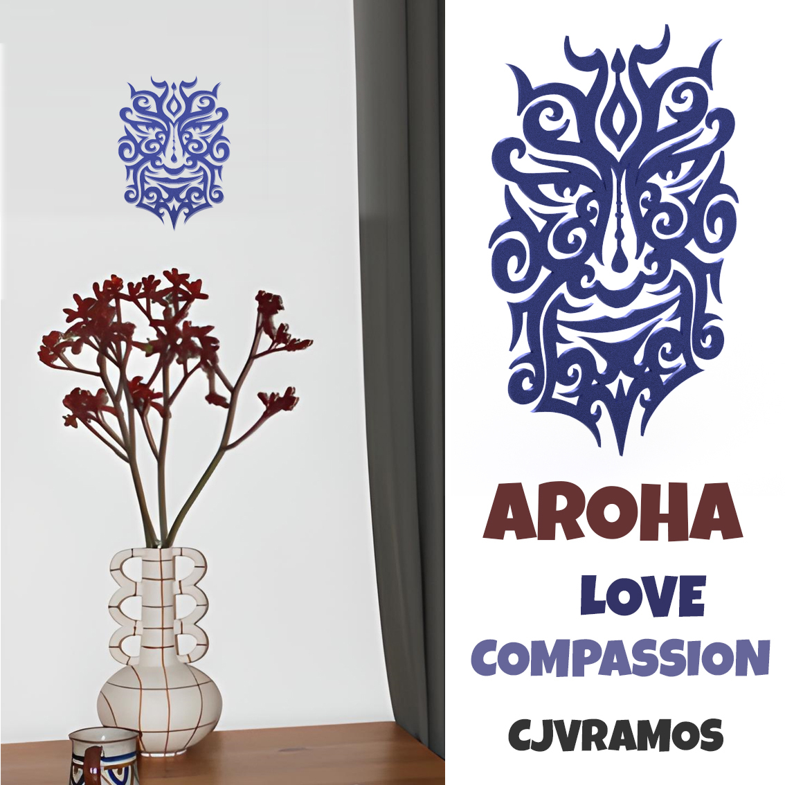 maori mask - aroha love compassion new trend cultural art history tribes tradition tattoo design woodcarving 3D print model - Mito3D
