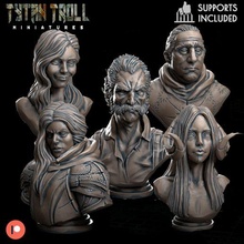 march bust bundle - pre-supported game dnd miniature minis dungeons dragons 32mm tytantroll miniatures patreon male female smiling stare gang leader ireena 3d print model - Mito3D