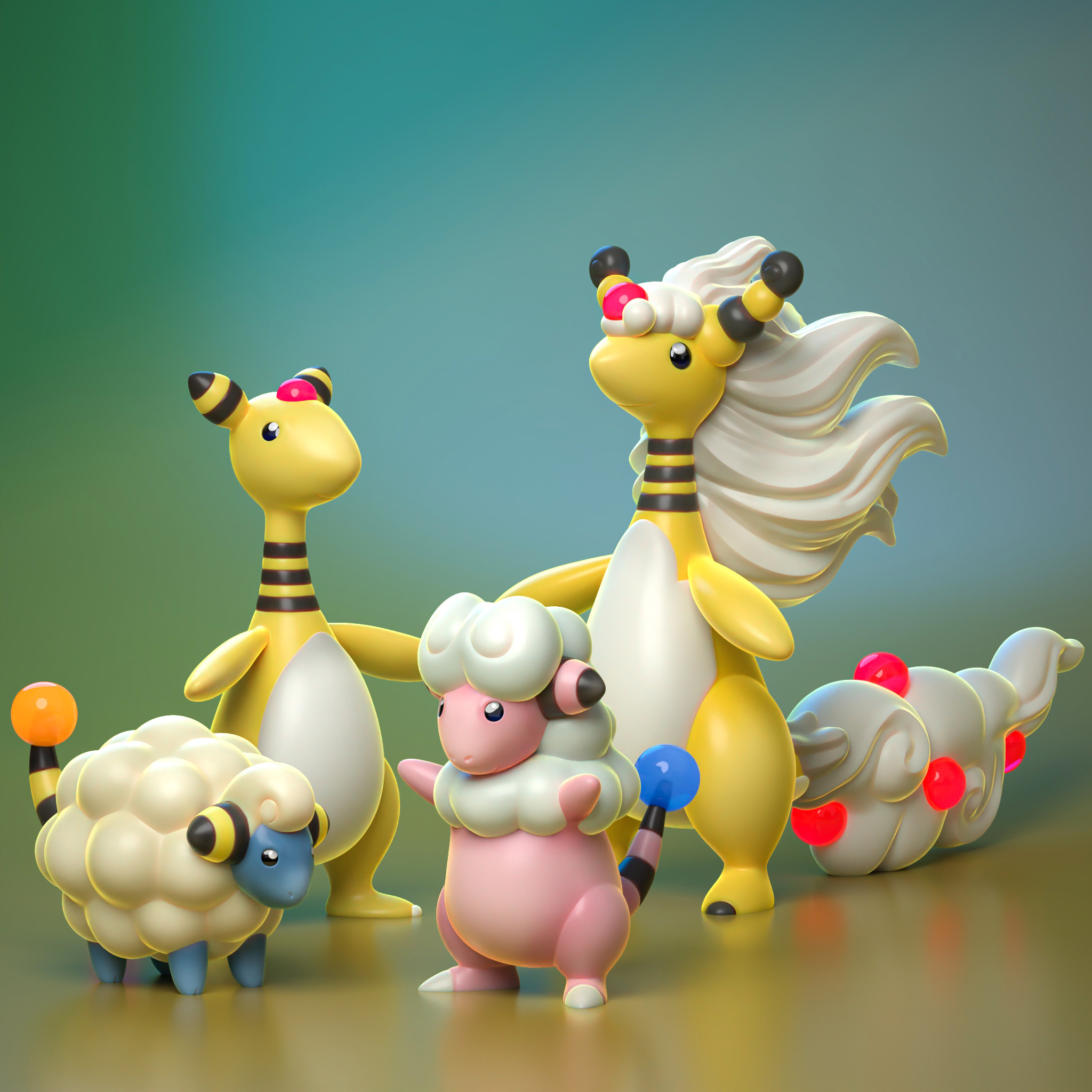 mareep evoluzioni pokemon pokemongo eevee vaporeon jolteon flareon espeon umbreon flaaffy pelipper 3D print model - Mito3D