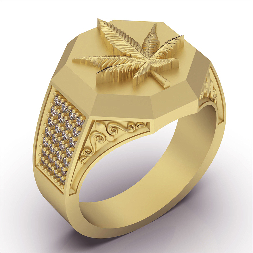 marijuana ring silver gold jewelry printable 3d model trend fashion design zbrush tiger 3D print model - Mito3D