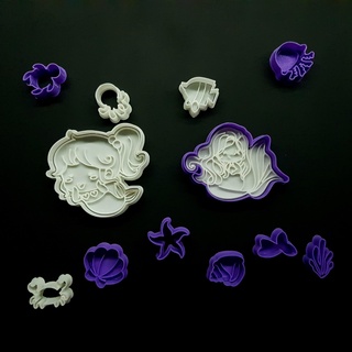 marine themed cookie cutter cutting mould siren mermaid fish clam crab turtle octopus jellyfish tail 3d print model - Mito3D