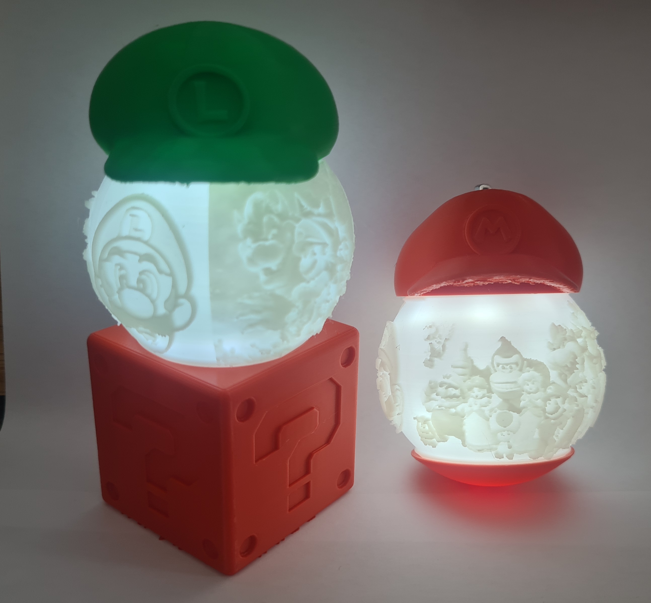 Mario pallina litofania luce notturna super fratello luigi litografia notte casa arte bambu multicolore 3D print model - Mito3D