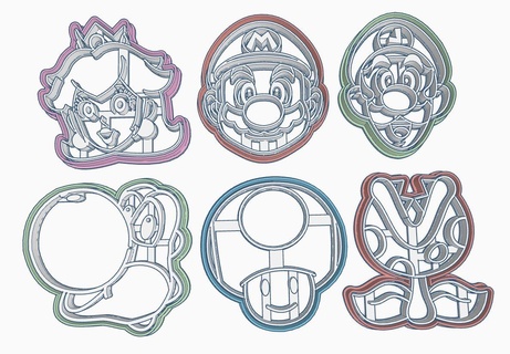 Mario kardeşler 06 kurabiye kesiciler kesici pul eşya mutfak kek Luigi şeftali yoshi nintendo snes nes 3d print model - Mito3D