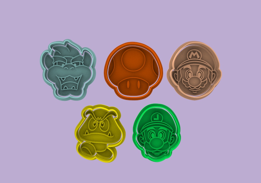 mario bros cutters stamp toad fungus luigi browser goomba bowser cookie fondant stamps top stl yoshi 3D print model - Mito3D