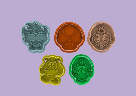 Mario kardeşler kesiciler pul karakurbağası mantar Luigi tarayıcı Goomba benzin pompası kurabiye fondan pullar üst stl yoshi 3d print model - Mito3D