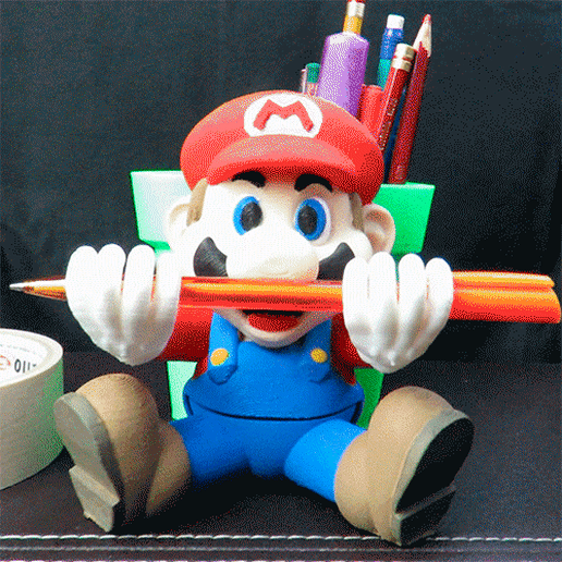 Mario bros penna nintendo ufficio figura video gioco facile titolare supporto interruttore 3D print model - Mito3D