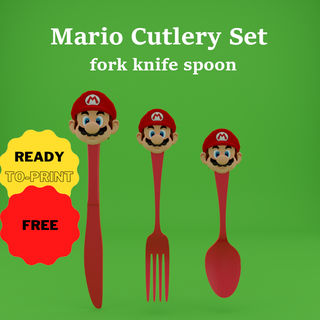 mario fork knife spoon super luigi cutlery smash bros nintendo 3d print model - Mito3D