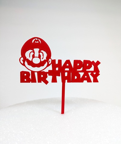 mario happy birthday cake topper baking decoration kitchen art cookie cutter super brothers cart video games 3d print model - Mito3D