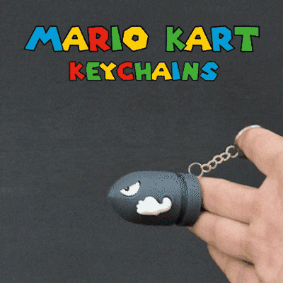 mario kart key chain collection toy fun keychain mushrooms star rocket banana bombita ray currency ghost 3d print model - Mito3D