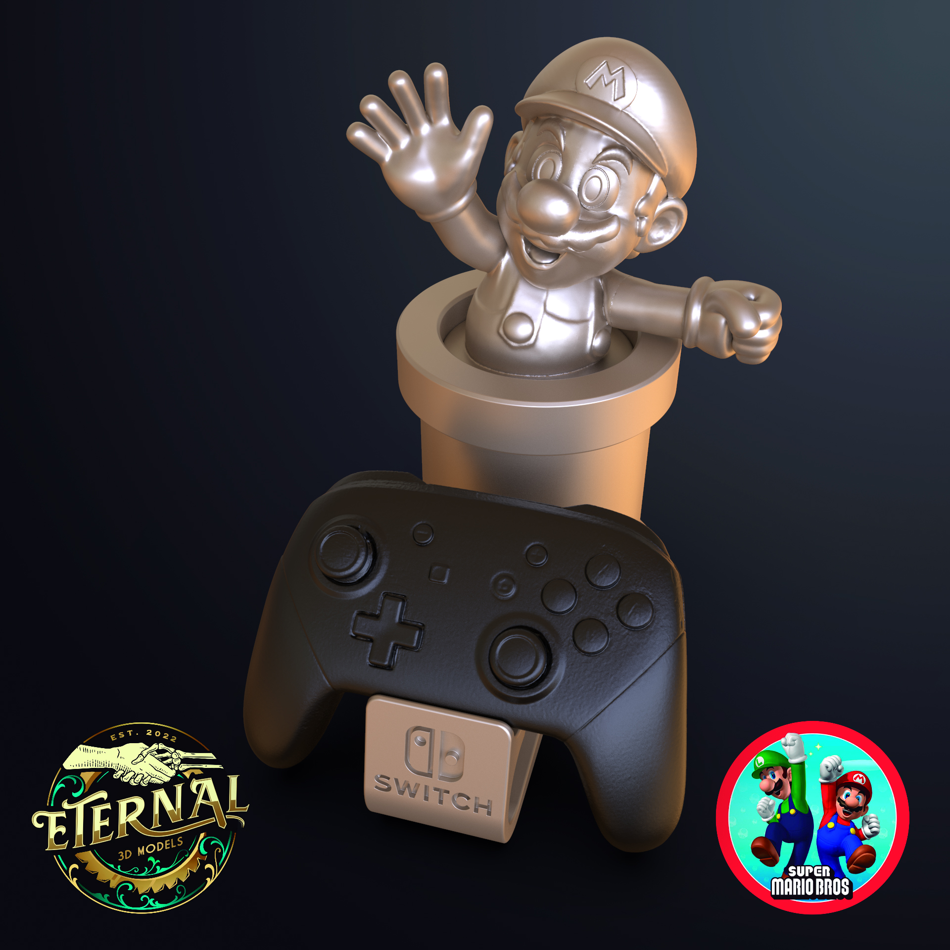 Mario Schalter Regler Halter Unterstützung 1 2 Steuerungen bros ewig Pad Nintendo xbox Playstation ps5 Gaming Dekoration Stand Konfiguration Spieler Figur Diorama 3D print model - Mito3D