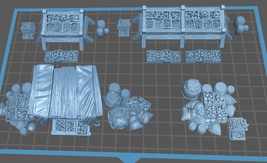 mercato risorse medievale fantasia verdure gioco stand bazar barili impero 3d print model - Mito3D