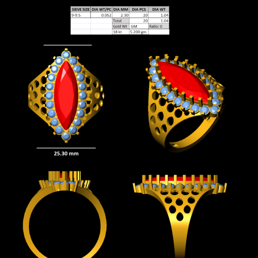 marquise style ring 3D print model - Mito3D