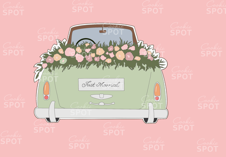 verheiratet Hochzeit Wagen Plätzchen Cutter Blumen 3d print model - Mito3D