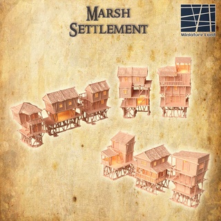 marsh settlement 28 mm tabletop terrain rpg dnd house medieval supportfree old swamp village city structure playable interior modular 28mm 25mm 15mm wargame 3d print model - Mito3D