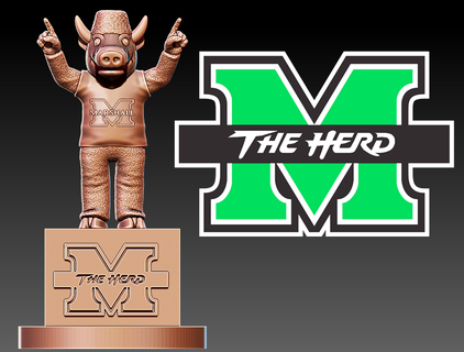 Marshall tonnerre troupeau Football mascotte statue Université 3d print model - Mito3D