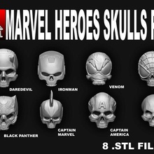 marvel heroes skull pack art deadpool -daredevil -ironman -captain america -spider-man -venom -black panther 3d print model - Mito3D