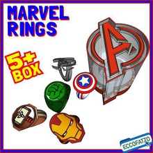marvel rings + avengers box - set 5 jewelry toy sla resin microcasting casting jewel thor capt america spiderman hulk iron man 3d print model - Mito3D