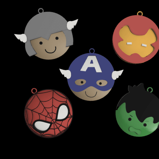 marvel superheroes keychain pack key fobs spiderman ironman captain america hulk thor children 3D print model - Mito3D