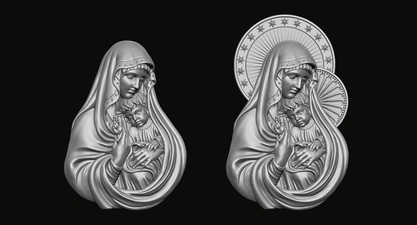 Maria bambino Gesù 3 3d Stampa modello gioielleria vergine Cristo Dio cristiano cnc pendente medaglione madre santo cattolico religione maria arte sculture 3d print model - Mito3D