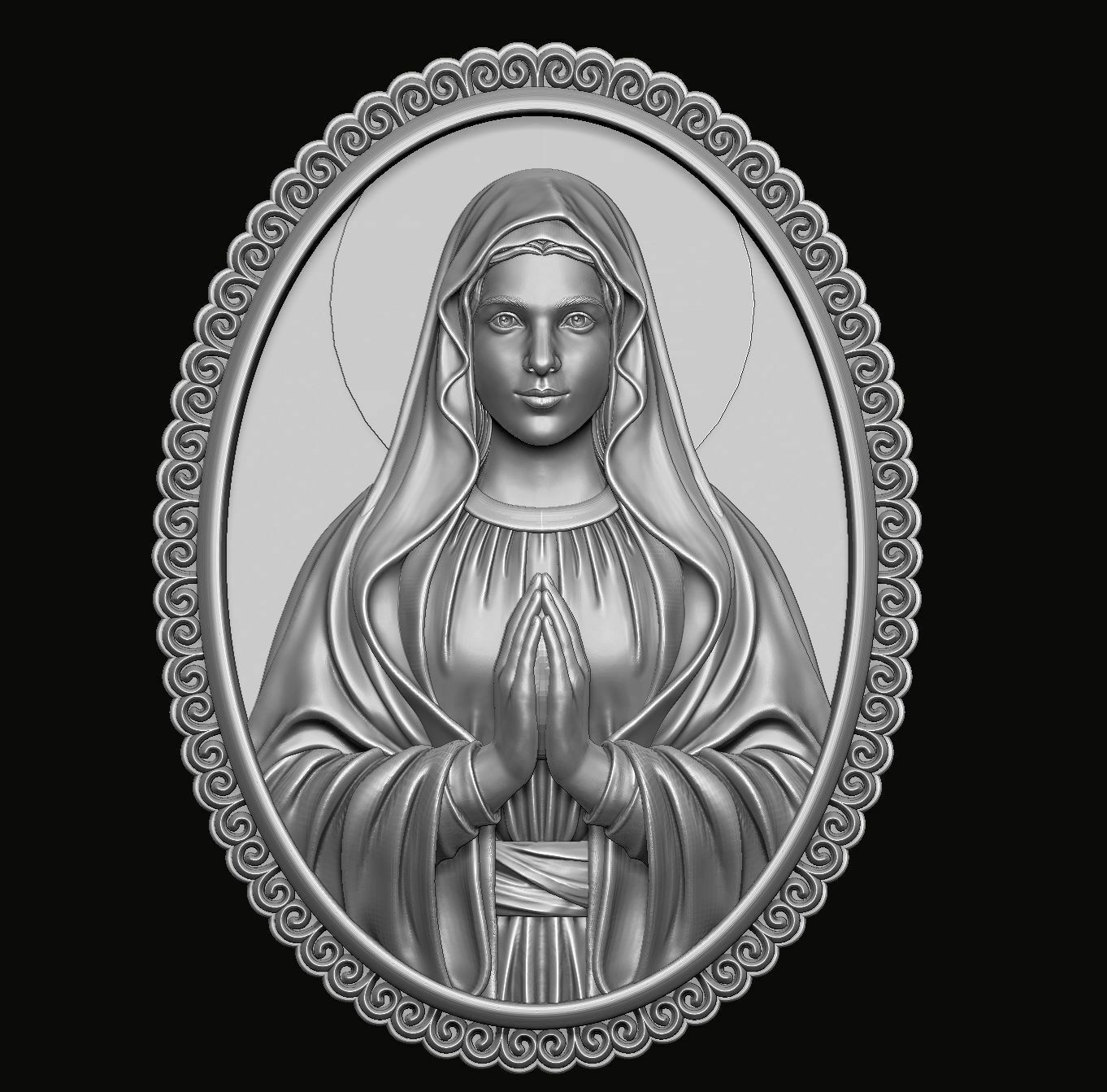 mary medallion Art virgin jesus christ baby god christian jewelry cnc pendant mother holy catholic religion maria art sculptures 3D print model - Mito3D