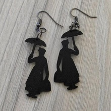 mary poppins earrings movie character earring shadow outline childhood fancy jewelry woman girl mother's day nanny woman's gift retro diy cinema old 3d print model - Mito3D