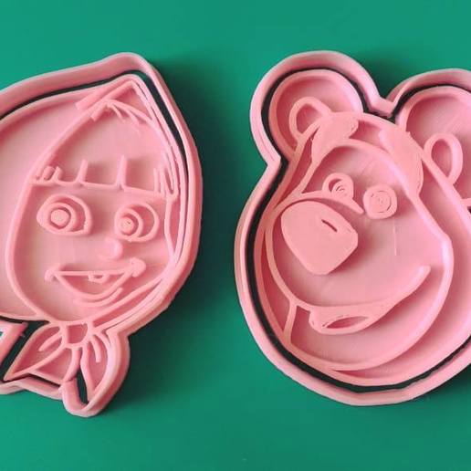 masha el oso cortadores de galletas kit x2 conjunto casa marcador dise o animal dibujo cortantes y 3D print model - Mito3D