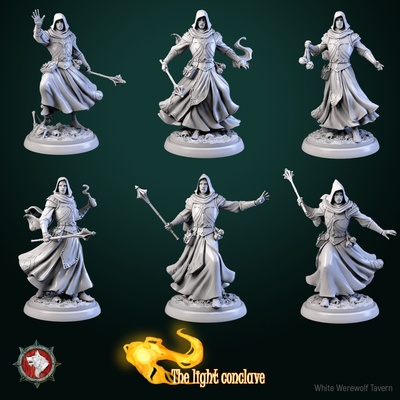 masked clerics set 6 miniatures 32mm pre-supported tabletop highquality toy game 3dminiature dnd dndminiature creature monster presupported ttrpg rpg cleric 3d print model - Mito3D
